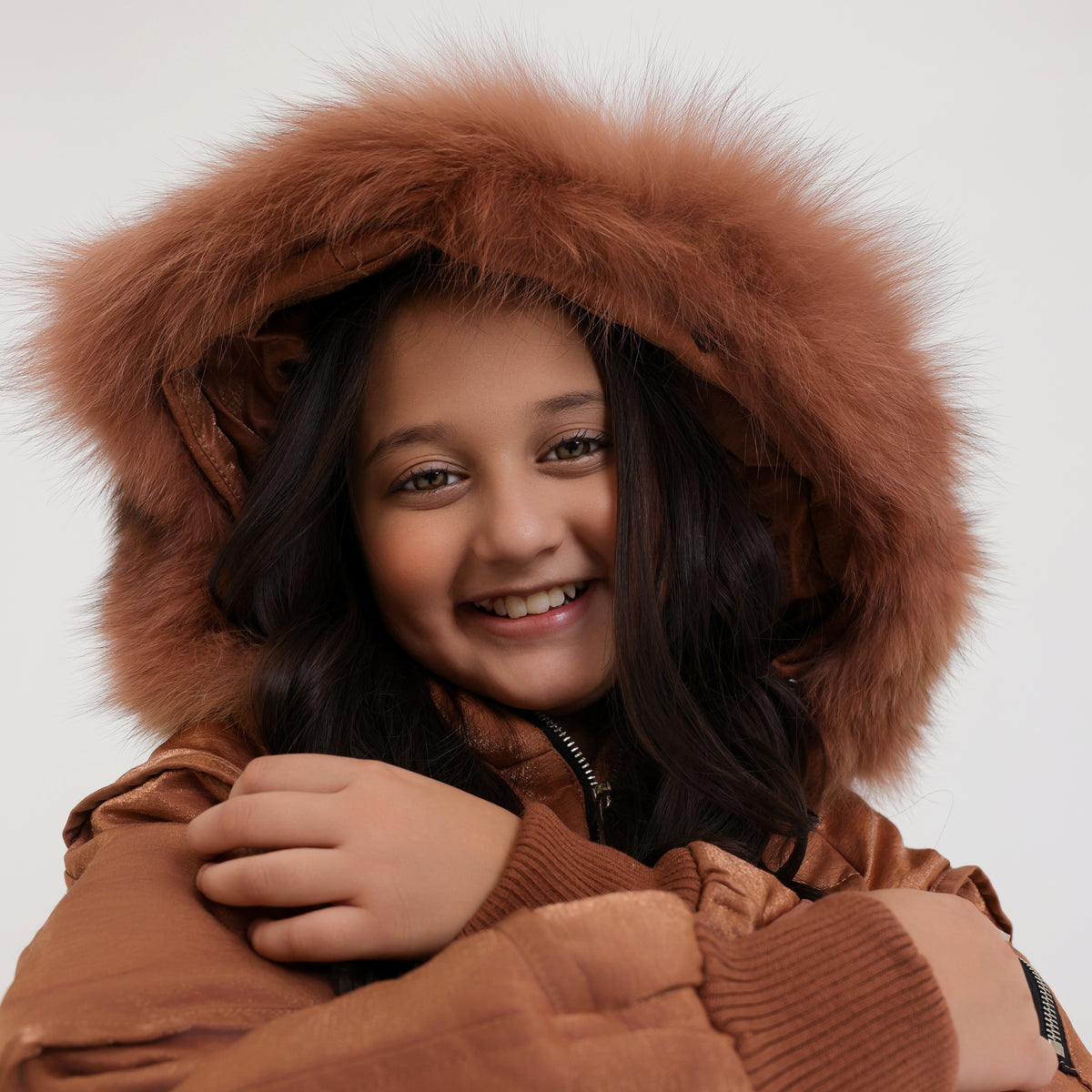 Girls Premium Quality Long Zipper Hoodie Jacket With Fur Lined Cap