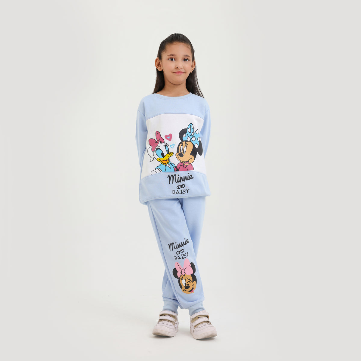 Premium Quality Soft Cotton &quot;Minnie &amp; Daisy&quot; Printed Fleece Sky Suit For Girls