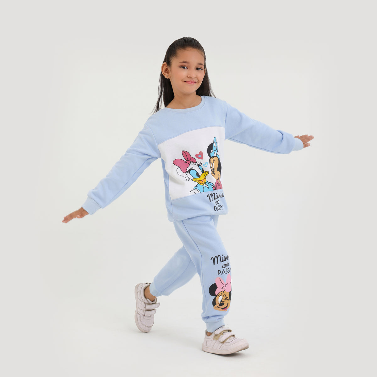 Premium Quality Soft Cotton &quot;Minnie &amp; Daisy&quot; Printed Fleece Sky Suit For Girls