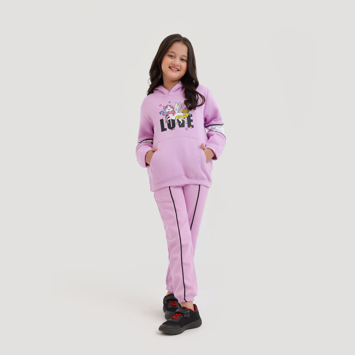 Premium Quality Pink Printed Fleece pullover Track Suit For Girls