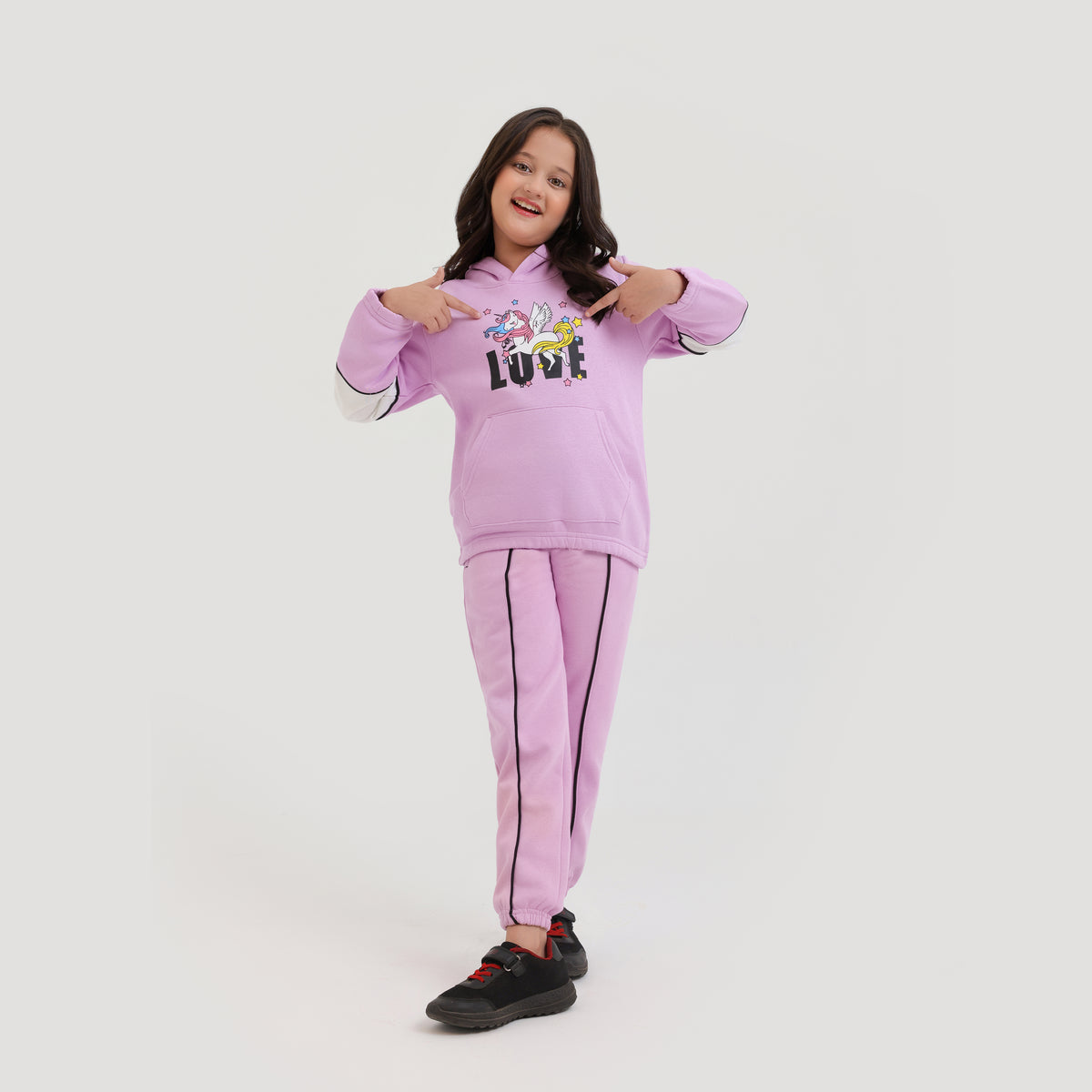 Premium Quality Pink Printed Fleece pullover Track Suit For Girls