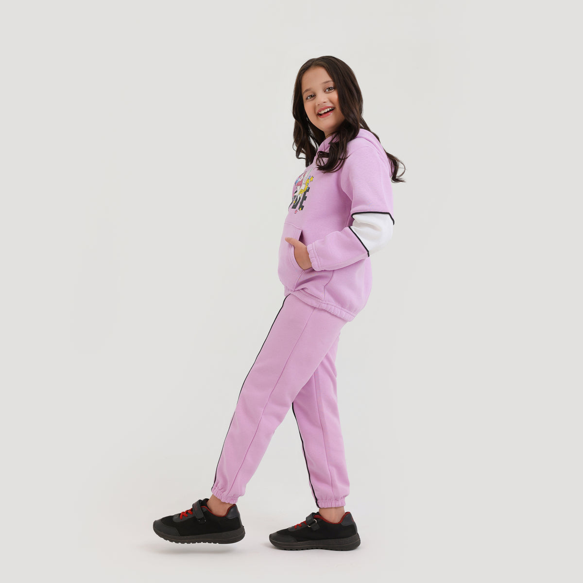 Premium Quality Pink Printed Fleece pullover Track Suit For Girls