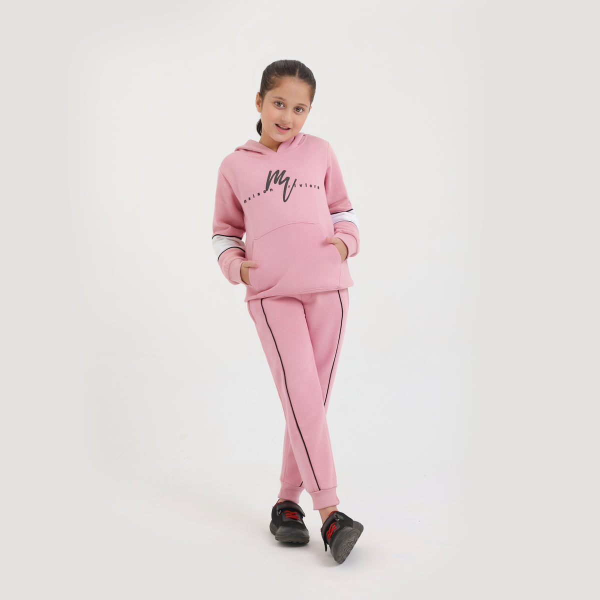 Premium Quality Pink Fleece pull over hoodie Track Suit For Girls