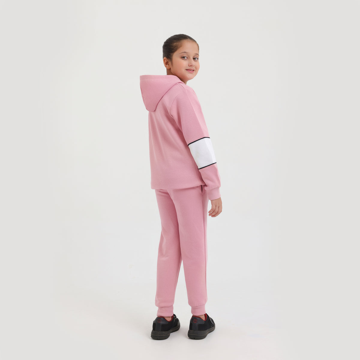 Premium Quality Pink Fleece pull over hoodie Track Suit For Girls