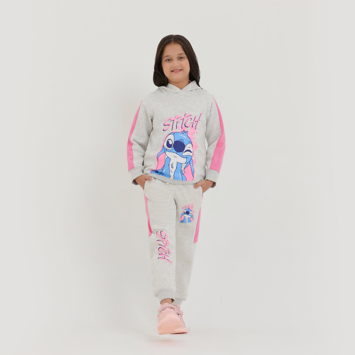 Premium Quality Graphic Panel Fleece Pullover Hoodie Suit For Girls