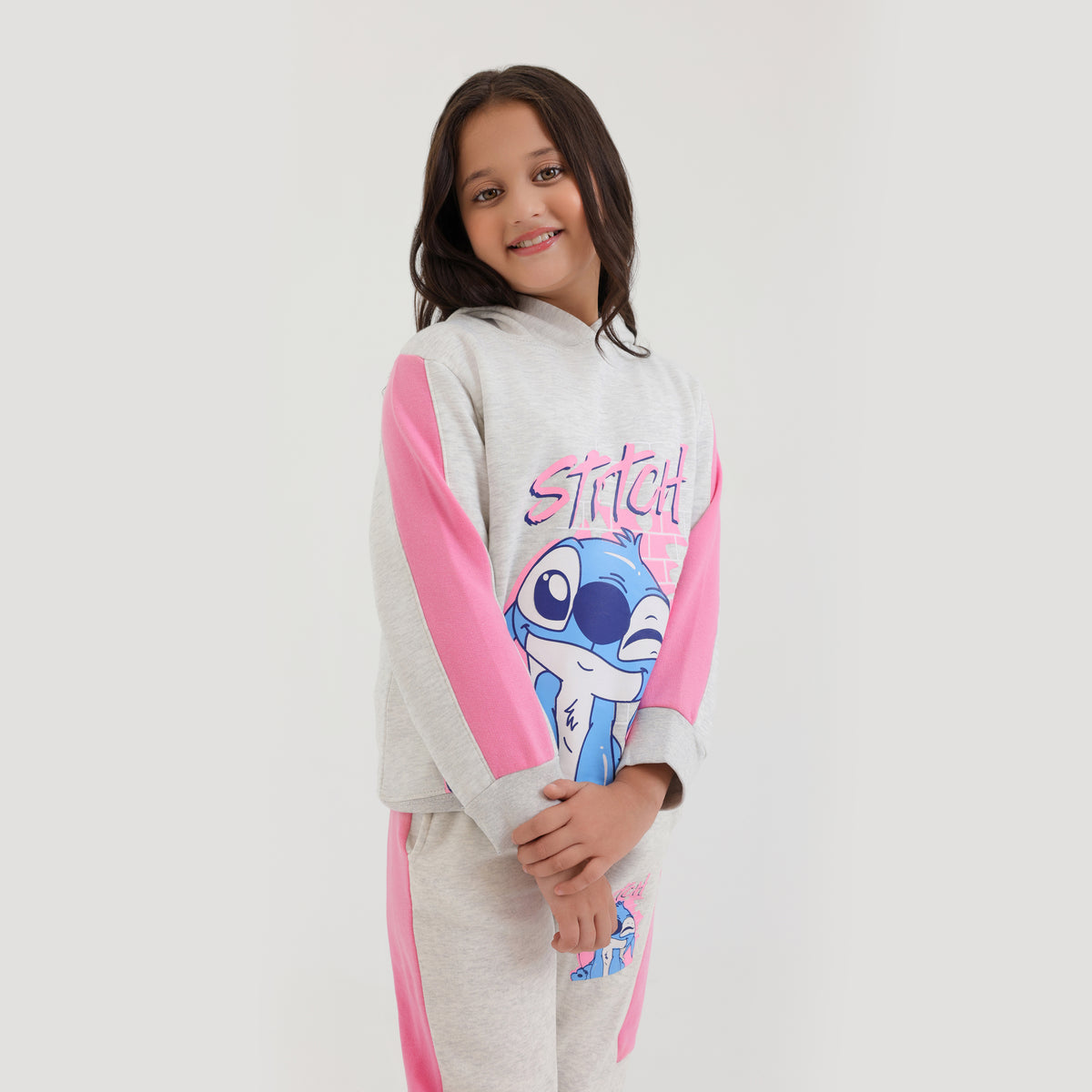 Premium Quality Graphic Panel Fleece Pullover Hoodie Suit For Girls