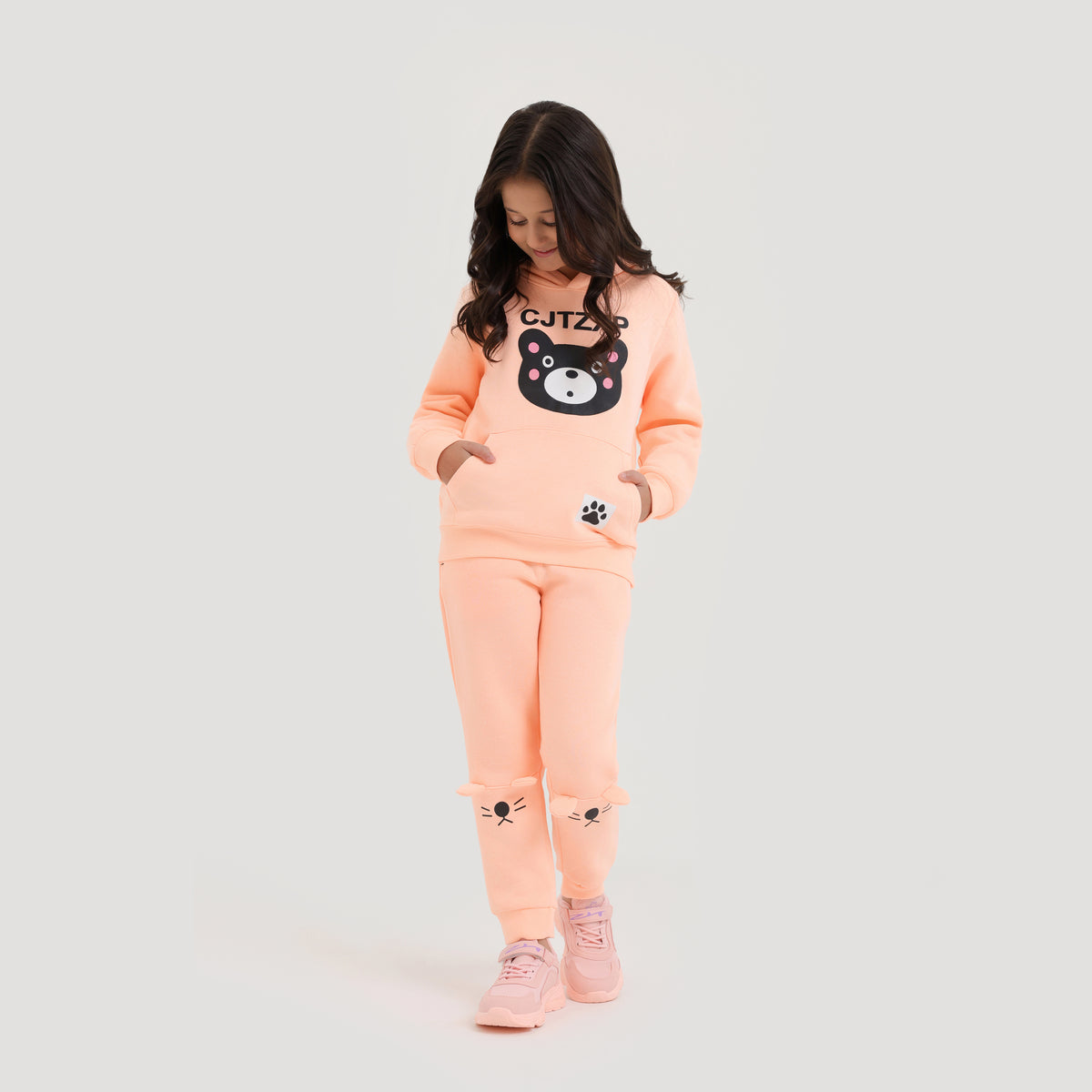 Girls Premium Quality Printed Pink Fleece TrackSuit