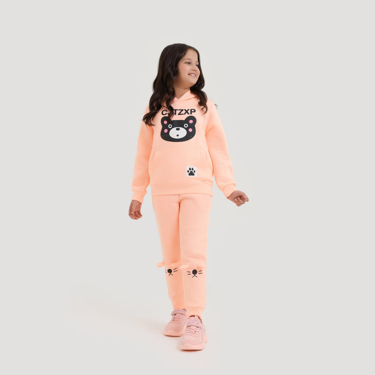 Girls Premium Quality Printed PEACH PULLOVER Fleece Track Suit