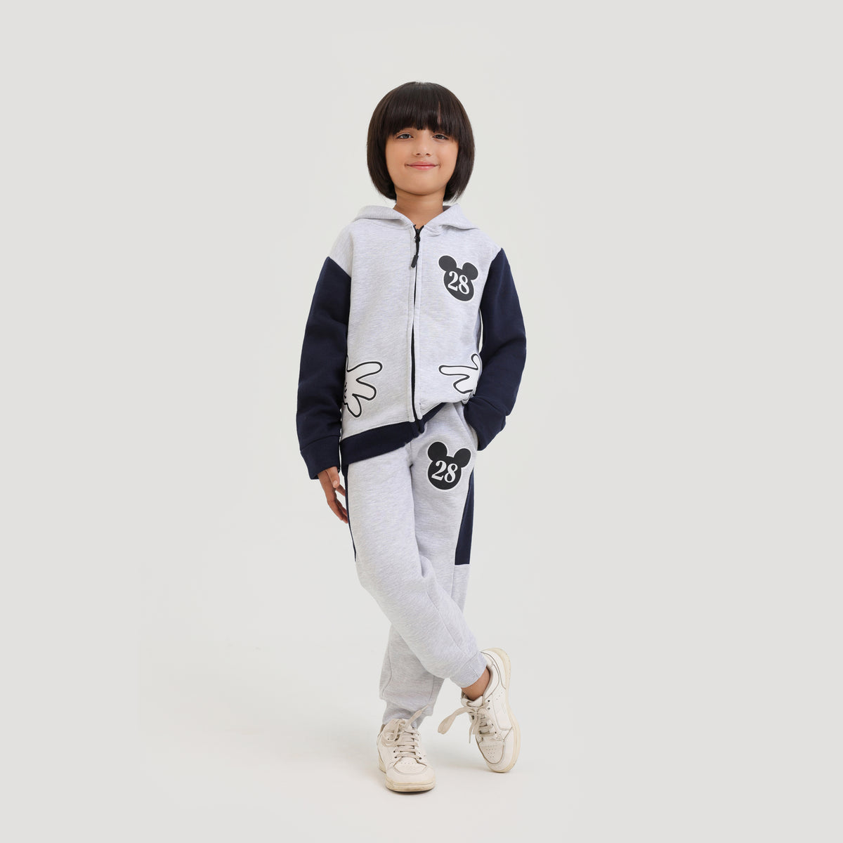 Kids Premium Quality &quot;Mickey&quot; Printed  Fleece Grey ZIPPER HOODIE Tracksuit