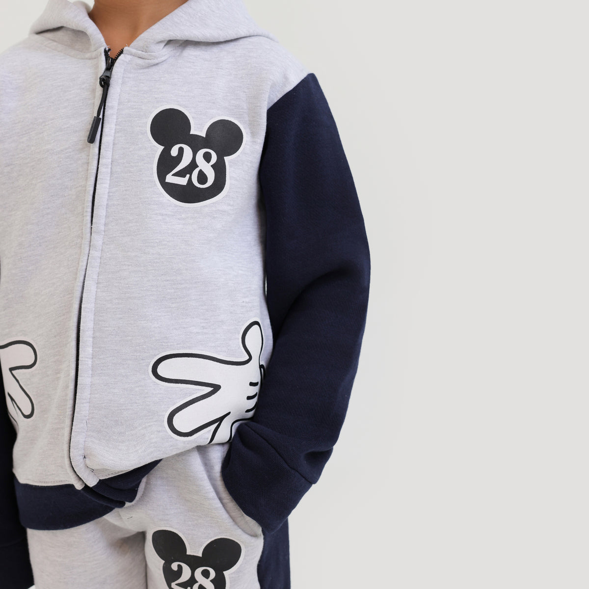 Kids Premium Quality &quot;Mickey&quot; Printed  Fleece Grey ZIPPER HOODIE Tracksuit