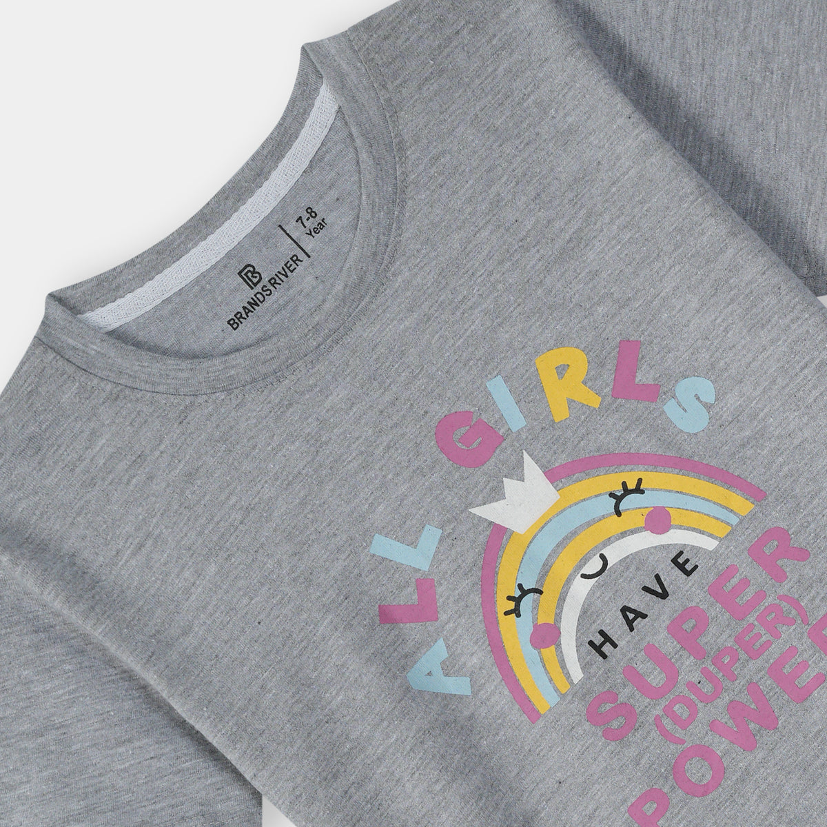 Premium Quality &#39;Girls&#39; Power&#39; Printed Grey Girls Summer T-Shirt