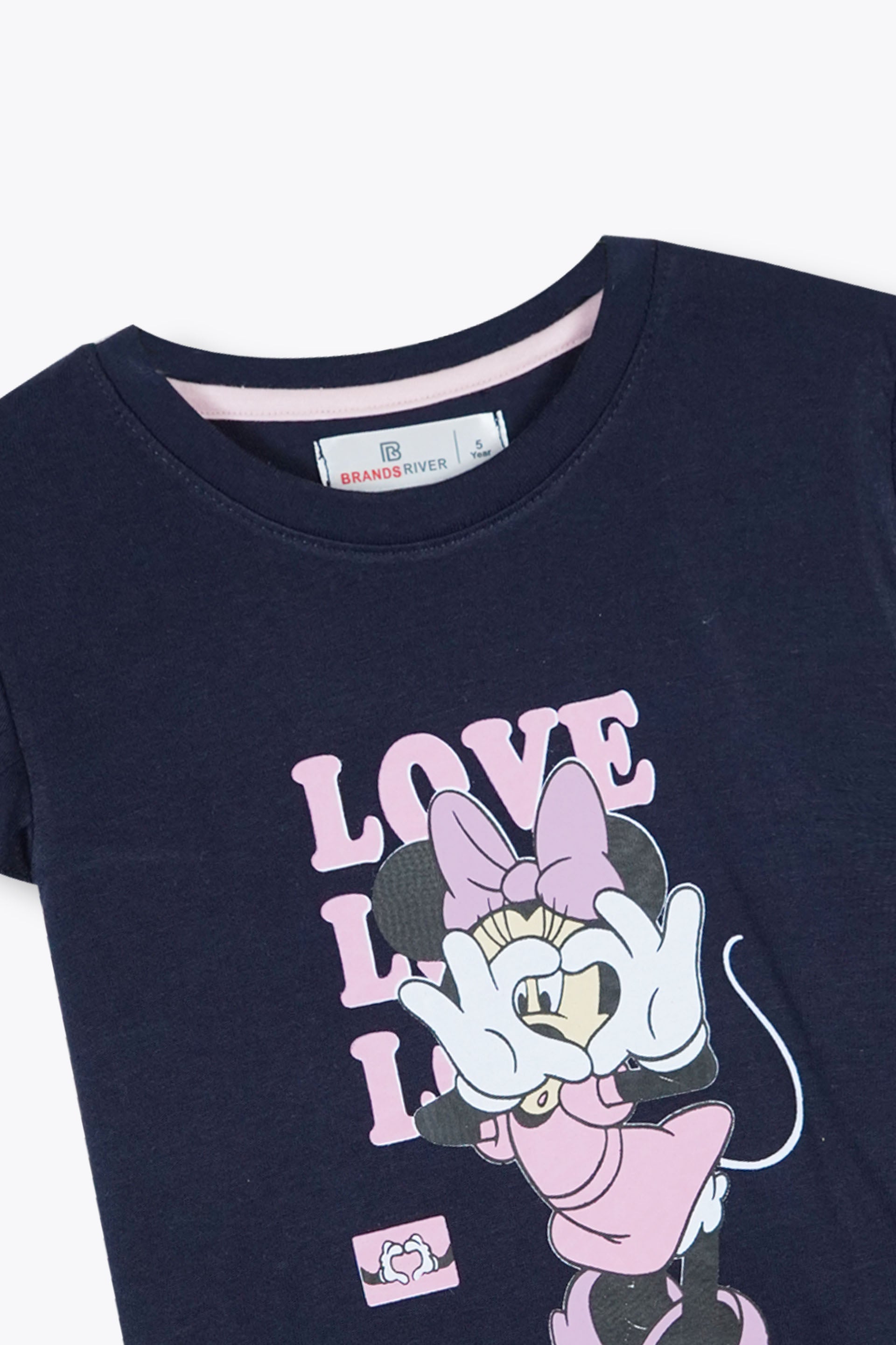 "Love Minnie" Printed Girls Blue Summer suit with Polka dot Trousers