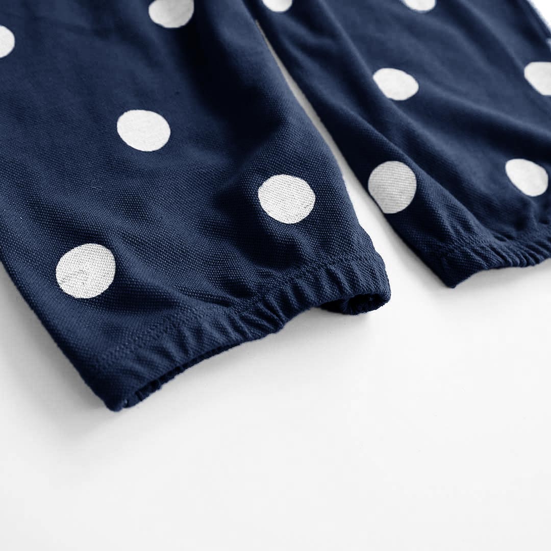 Girls Fashion All Over Polka Dots Printed Navy Soft Cotton Frill Jumpsuit