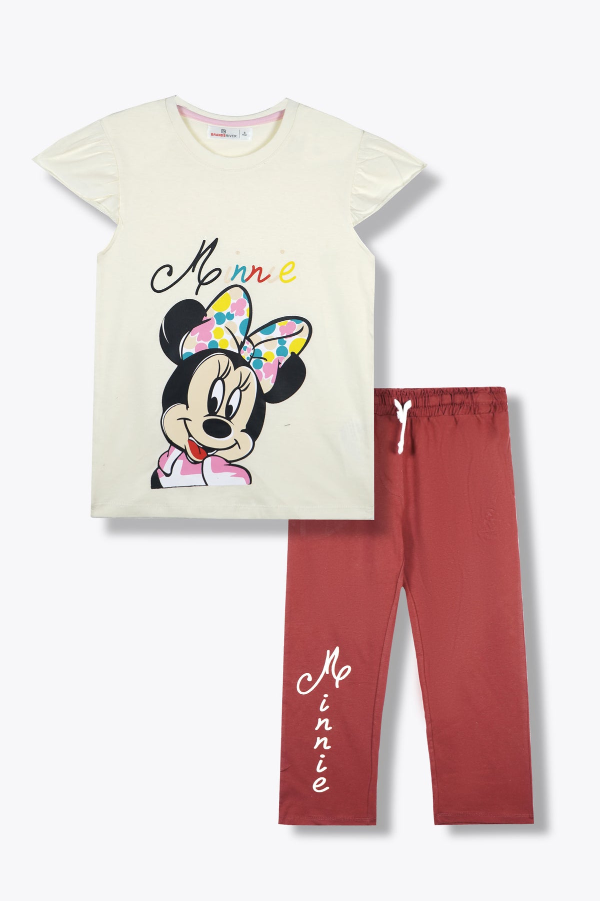Premium Quality &quot;Minnie Mouse&quot; Printed Girls Summer Suit with Maroon Trousers