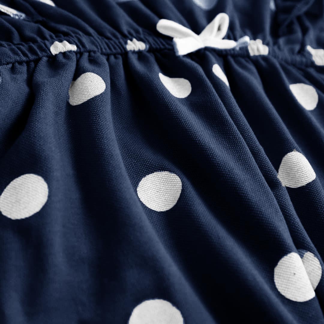 Girls Fashion All Over Polka Dots Printed Navy Soft Cotton Frill Jumpsuit