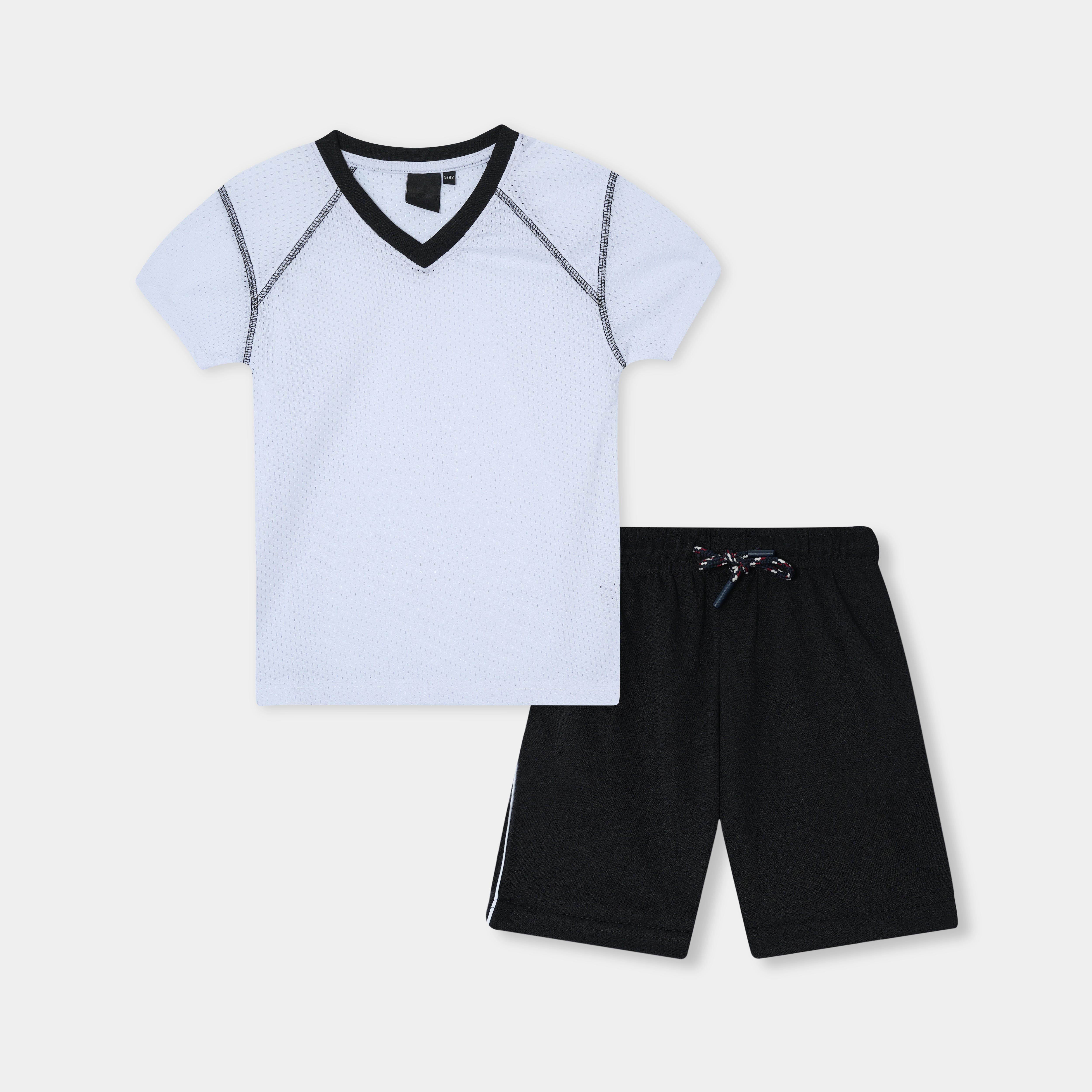Boys Premium Quality White V-Neck Mesh with Bermuda Shorts