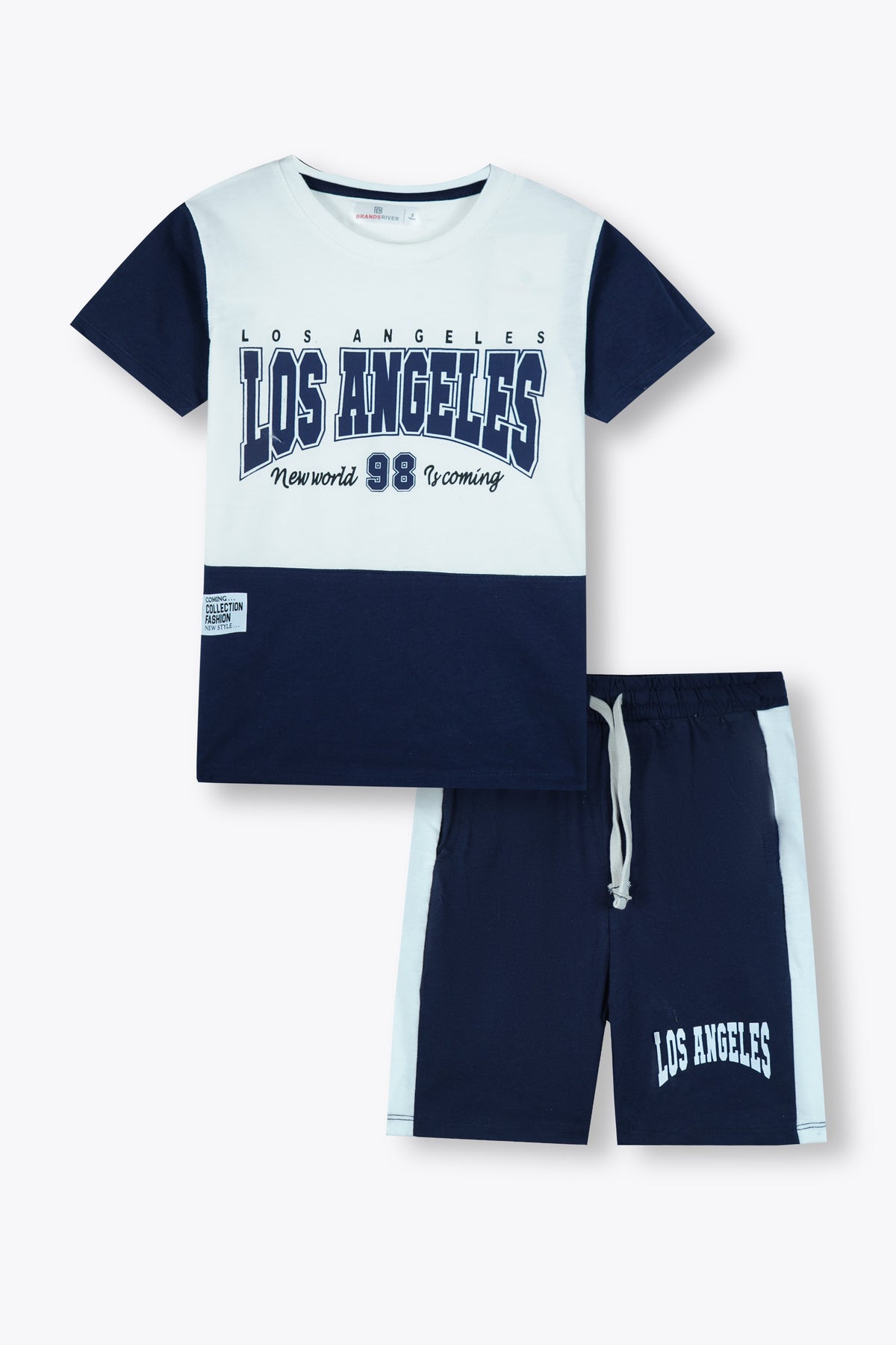 Premium Quality &quot;Los Angeles&quot; Printed Boys Summer Suit with Navy Blue Shorts