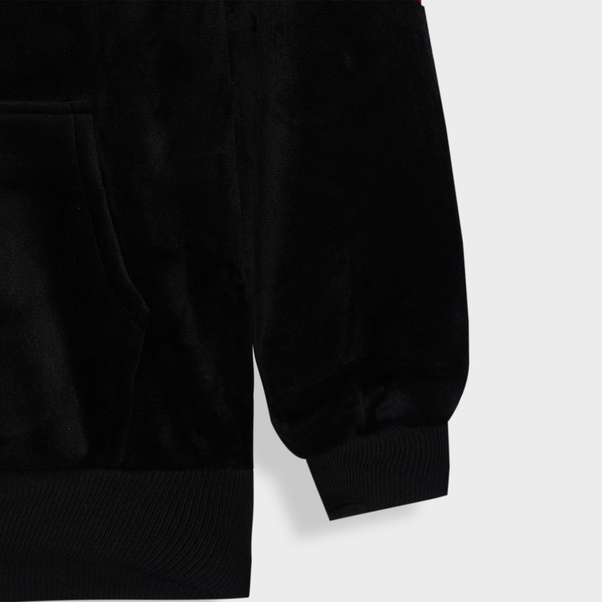 Kids Embroidered Velvet Black Pull-Over Hoodie