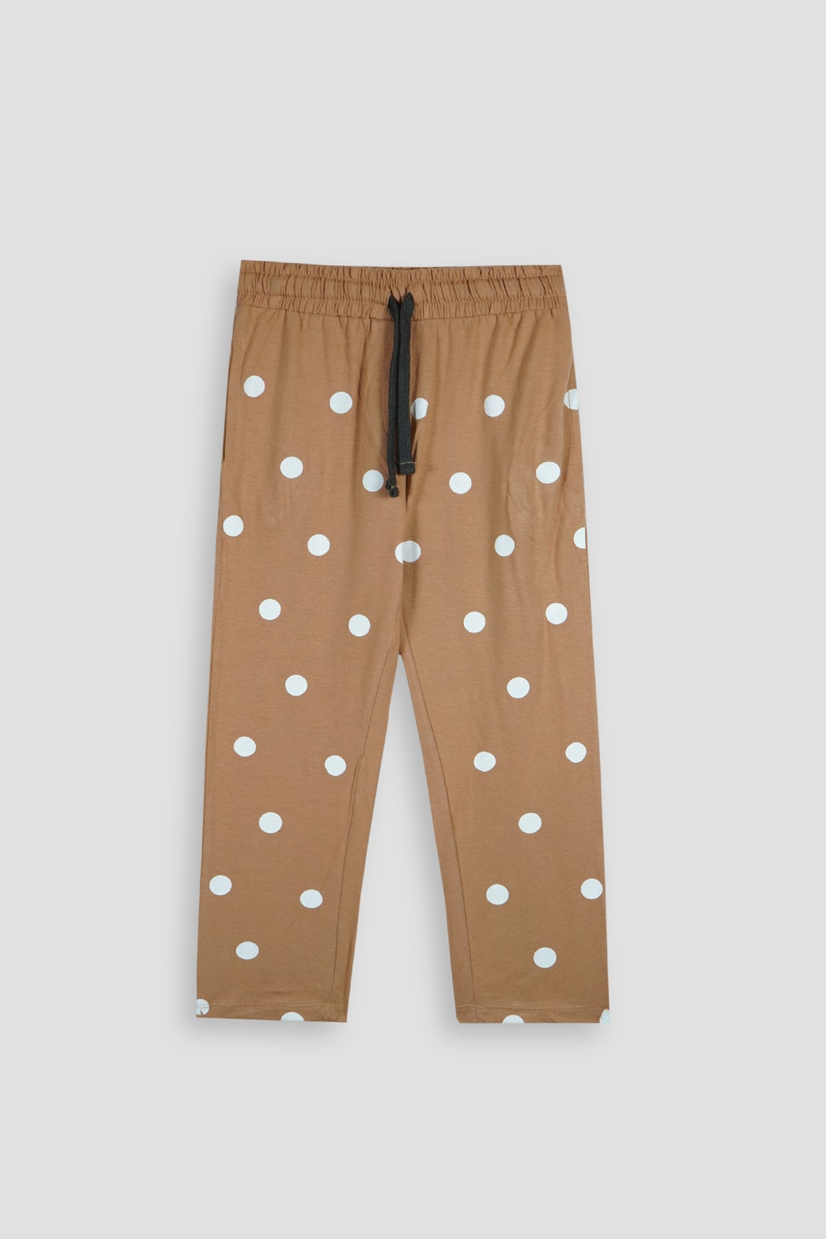 Premium Quality &quot;CARE TO ENJOY&quot; Printed Girls Suit With Polka Dot Trousers