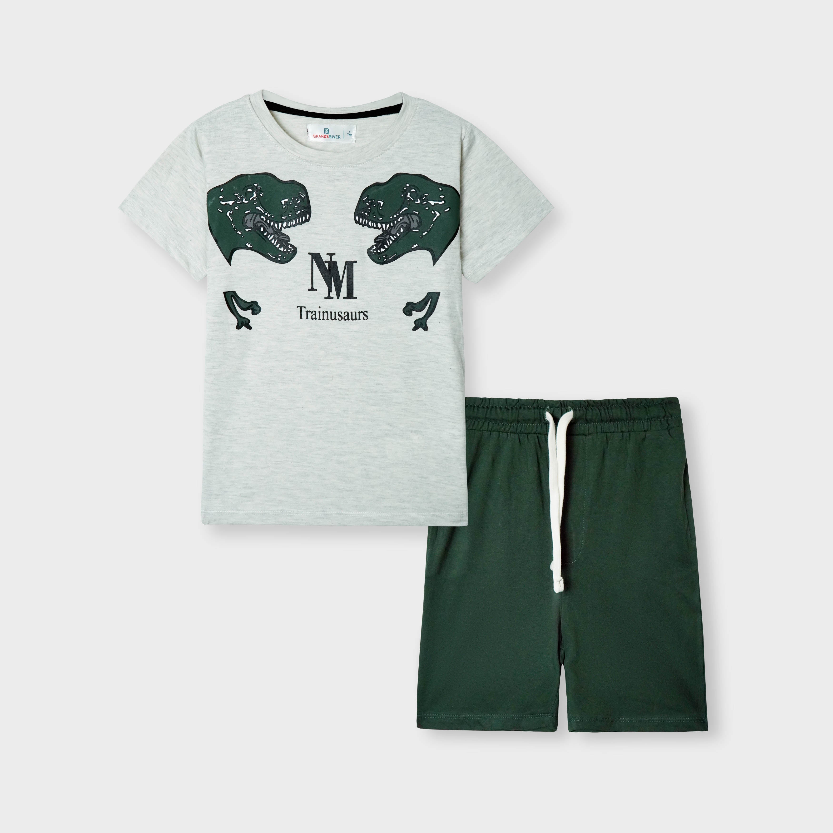 Boys "T-REX" Printed White Dino Summersuit