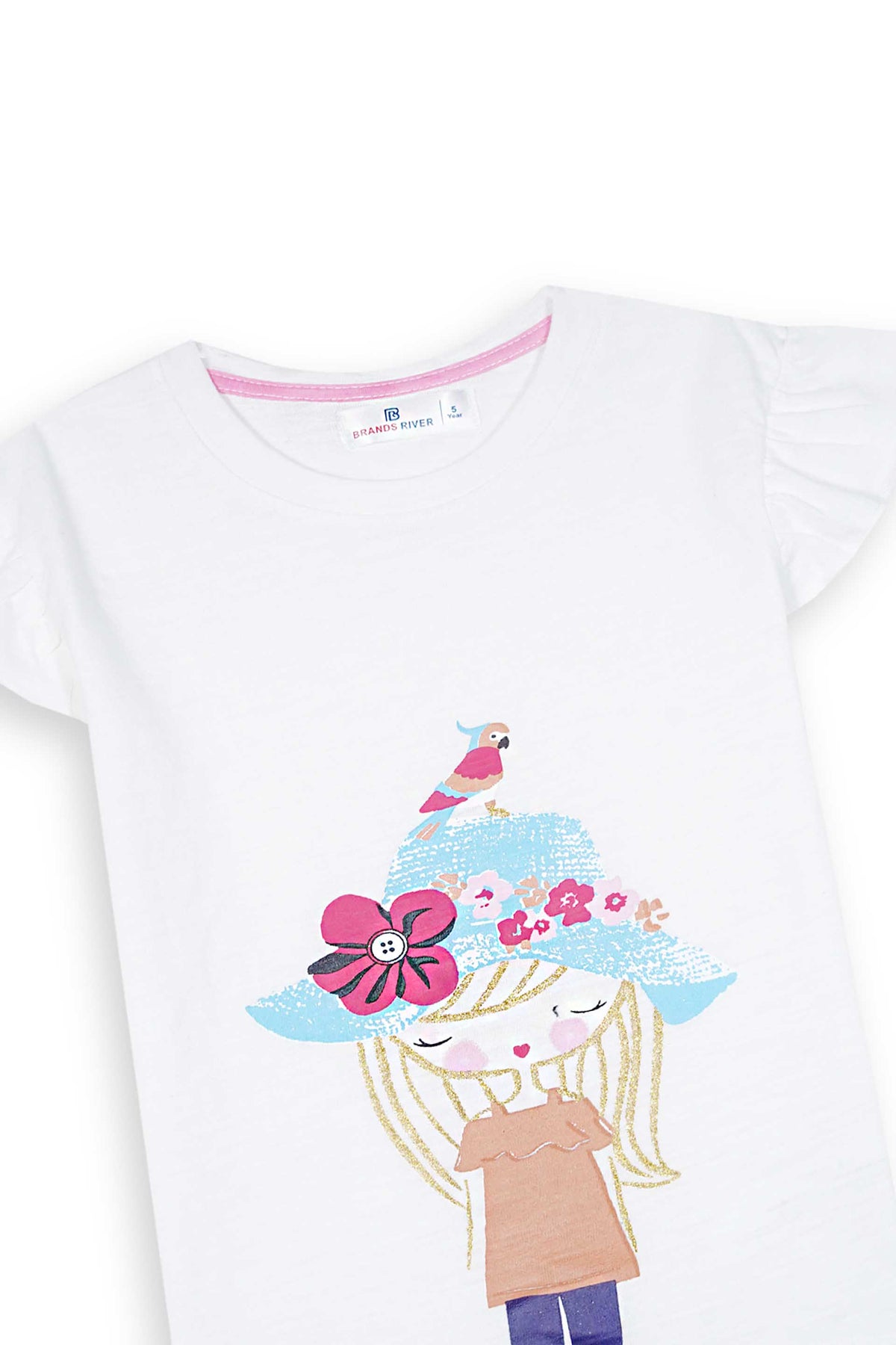 Girl Premium Quality "CaP Girl "Printed Summer Suit With Brown Trouser