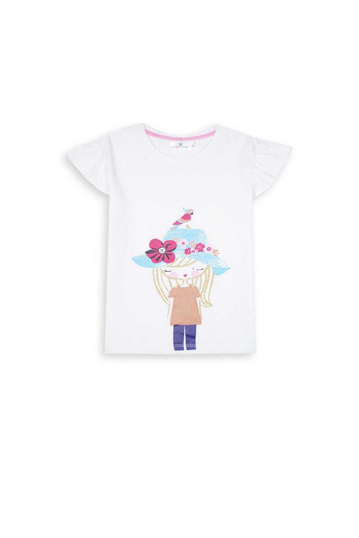 Girl Premium Quality "CaP Girl "Printed Summer Suit With Brown Trouser