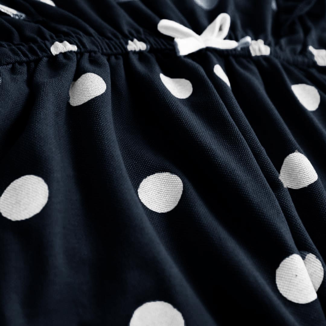 Girls Fashion All Over Polka Dots Printed Dark Navy Soft Cotton Frill Jumpsuit