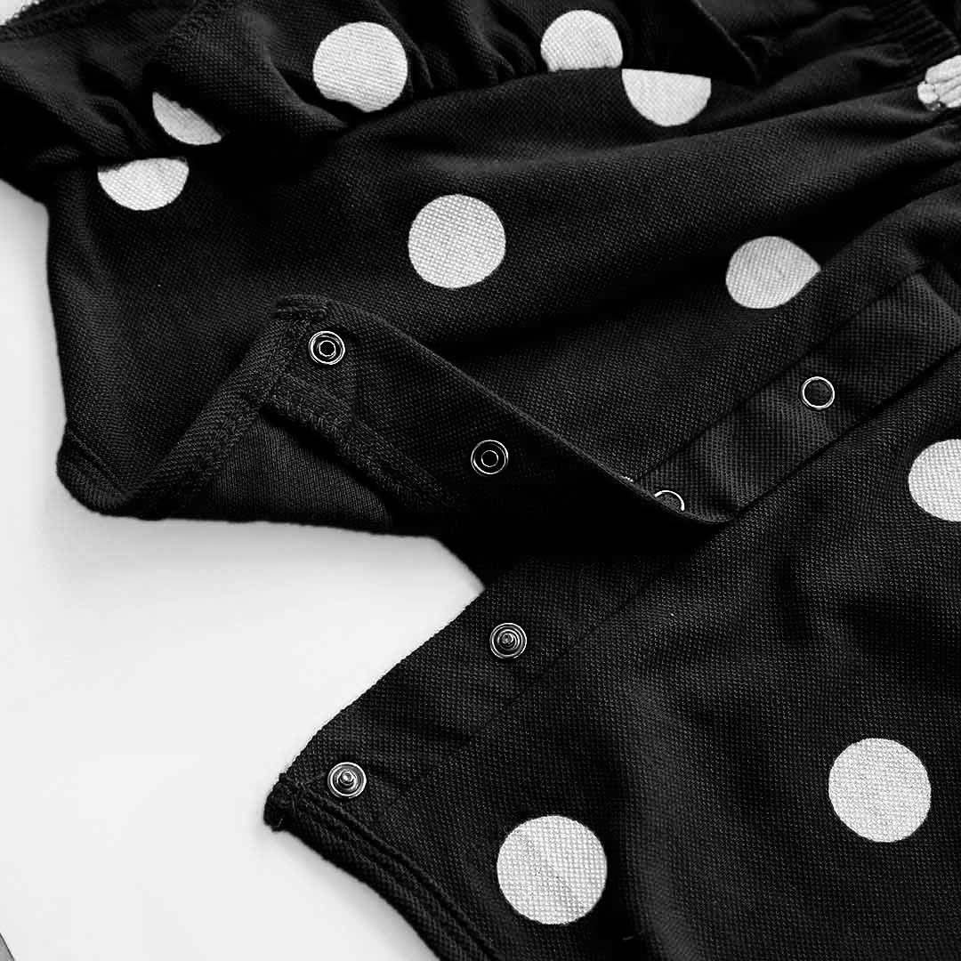 Girls Fashion All Over Polka Dots Printed Soft Cotton Black Frill Jumpsuit
