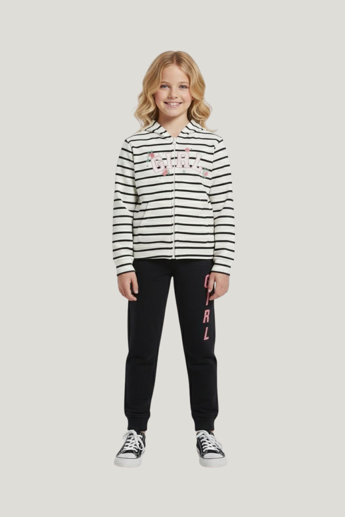 Premium Quality "Girl" Printed Fleece Zipper Hoodiesuit For Girls