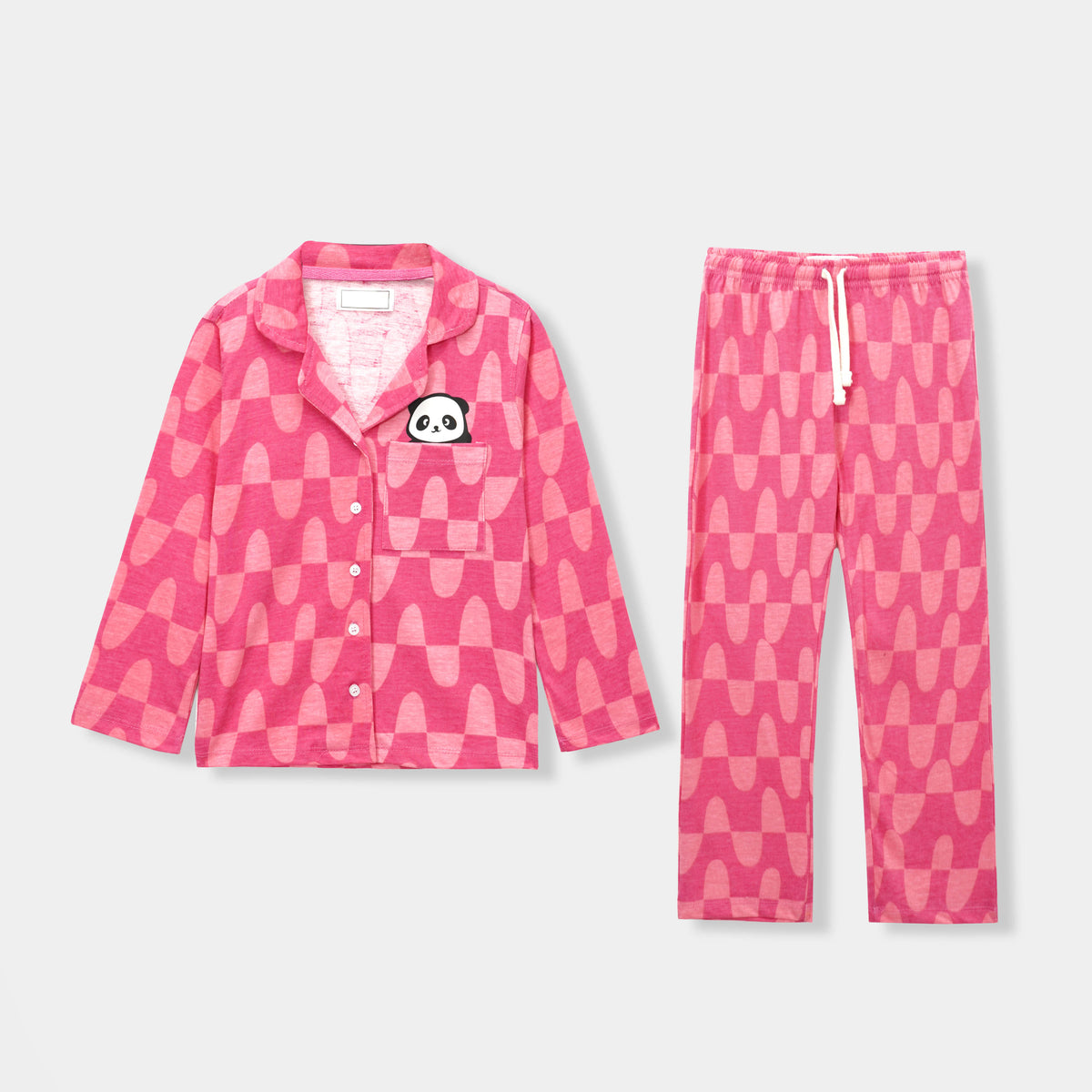 Girls Pink Casual Summer Suit with Panda Print.