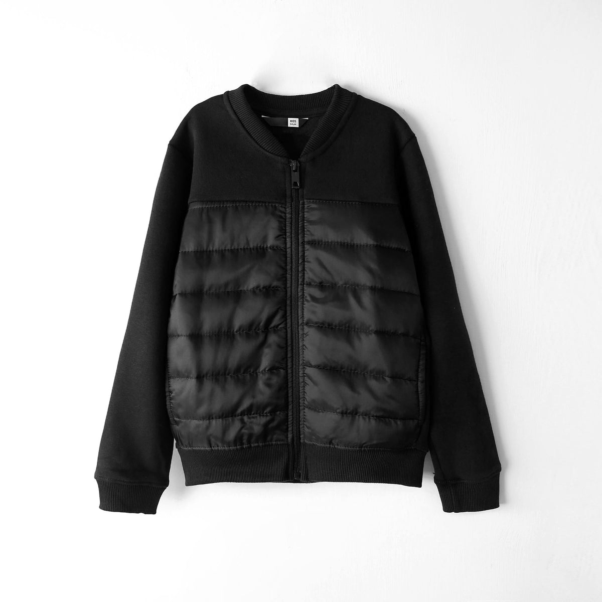 Kids Premium Quality Parachute Quilted Paneled Black Fleece Jacket