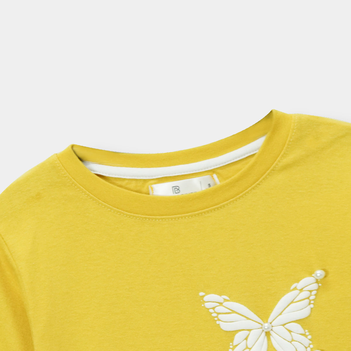 Butterfly Printed Pastel Frilled Yellow Shirt for Girls