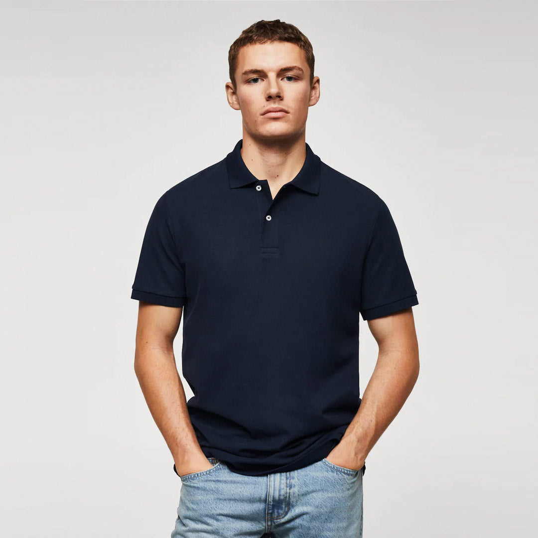 Men Basic Soft Cotton Navy Pique Polo Shirt