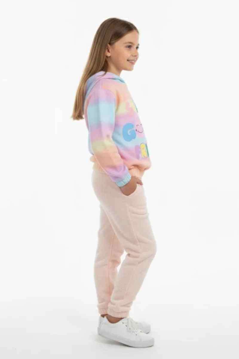 Premium Quality "GOOD Friend" Printed Fleece Pullover Rainbow Hoodie Suit For Girls