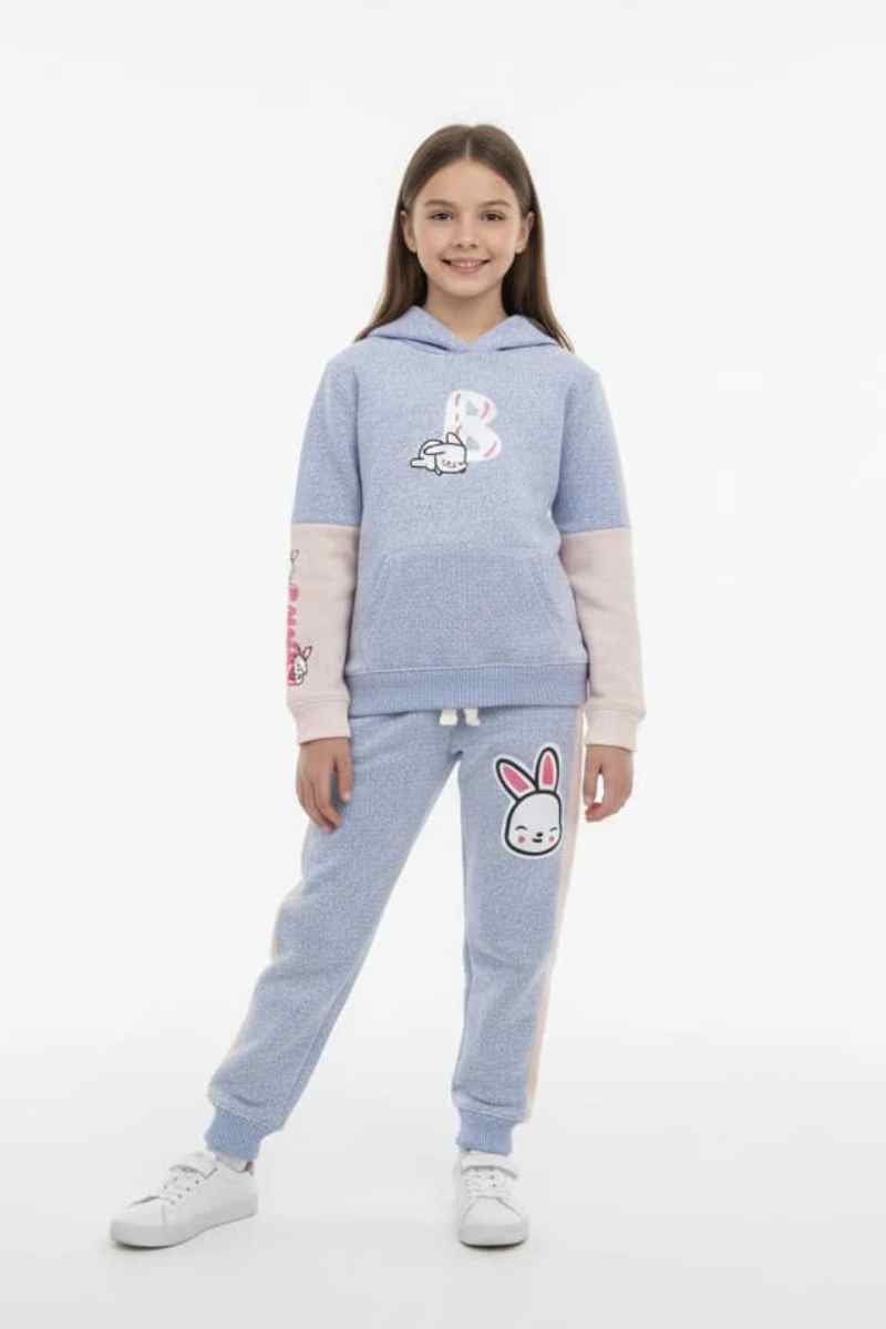 Premium Quality "Bunny " Printed Knit Sweater fleece Hoodie Suit for Girls