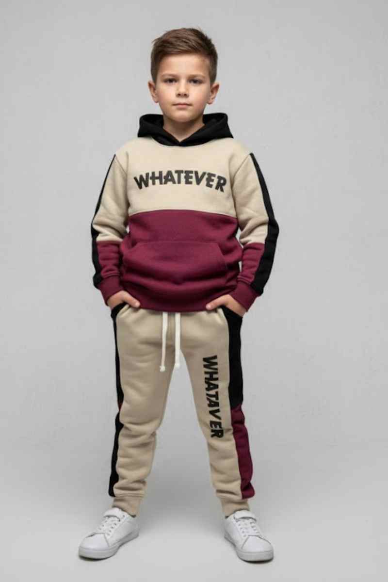 Premium Quality "Whatever" Printed Pannel fleece Hoodie Suits For Kids