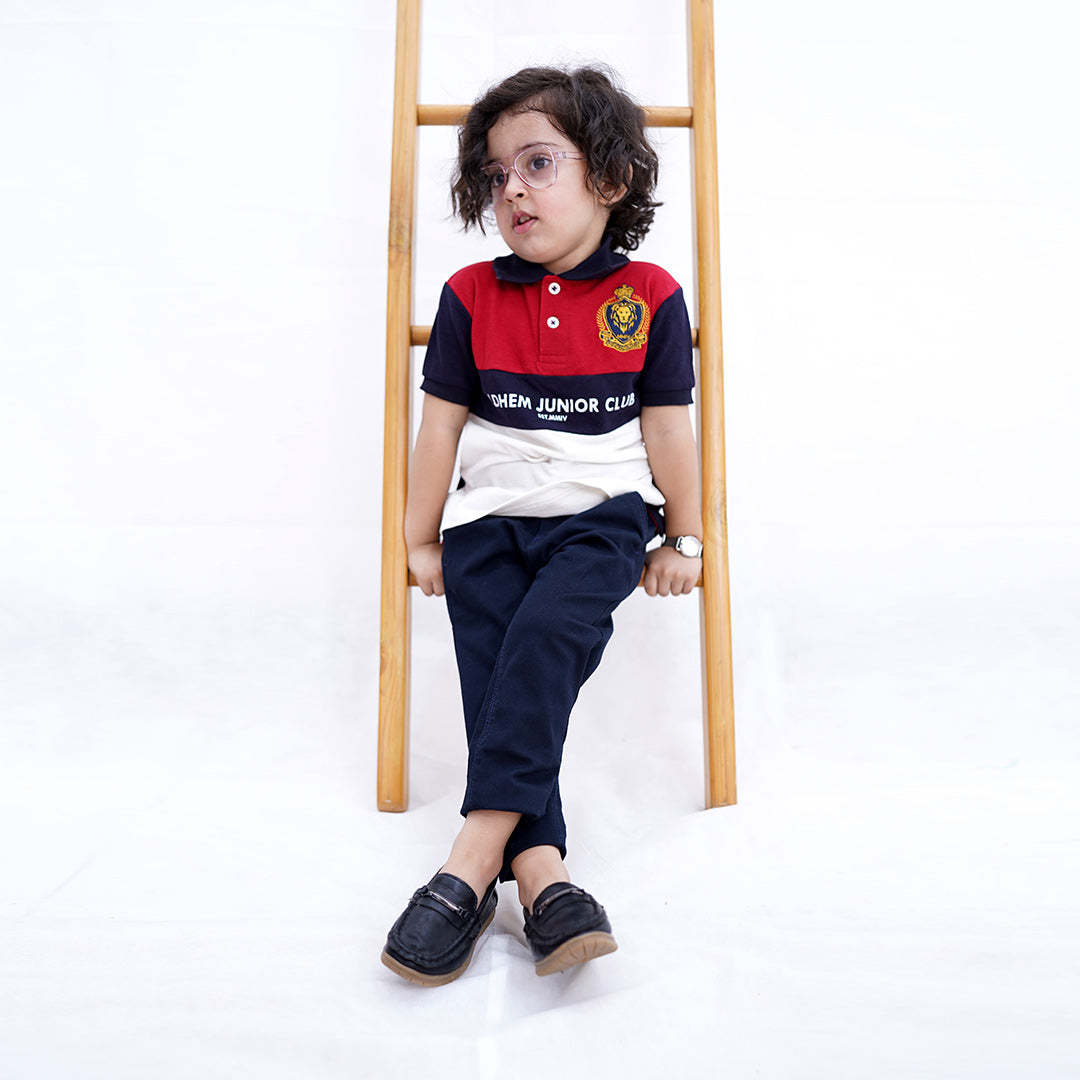 Boy&#39;s Fashion Color Block Embellished Embroidered Pique Polo Shirt 9-12 MONTH - 10 YRS
