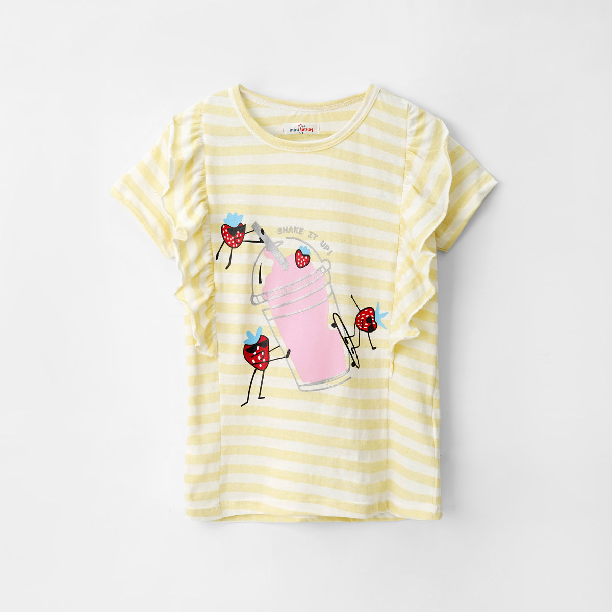 Girls Printed Soft Cotton Frill Shoulder T-Shirt