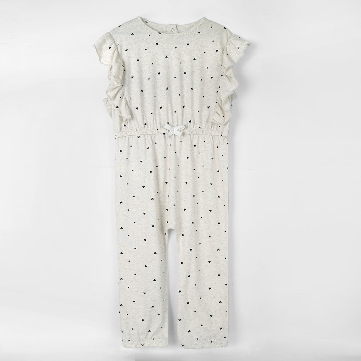 Girls Fashion All Over Heart Printed Soft Cotton Frill Jumpsuit
