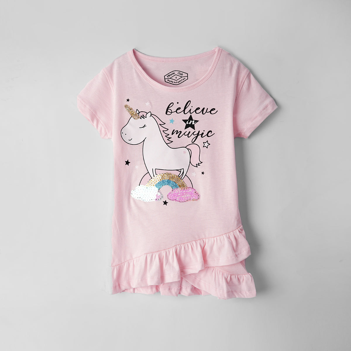 Girls Embellished Sequin Decorated Soft Cotton T-Shirt