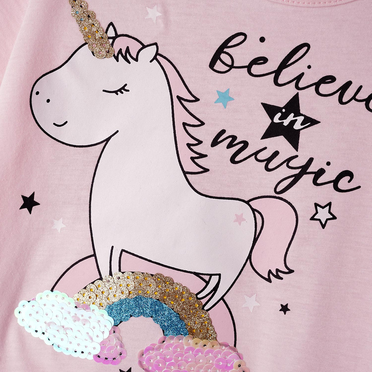 Girls Embellished Sequin Decorated Soft Cotton T-Shirt