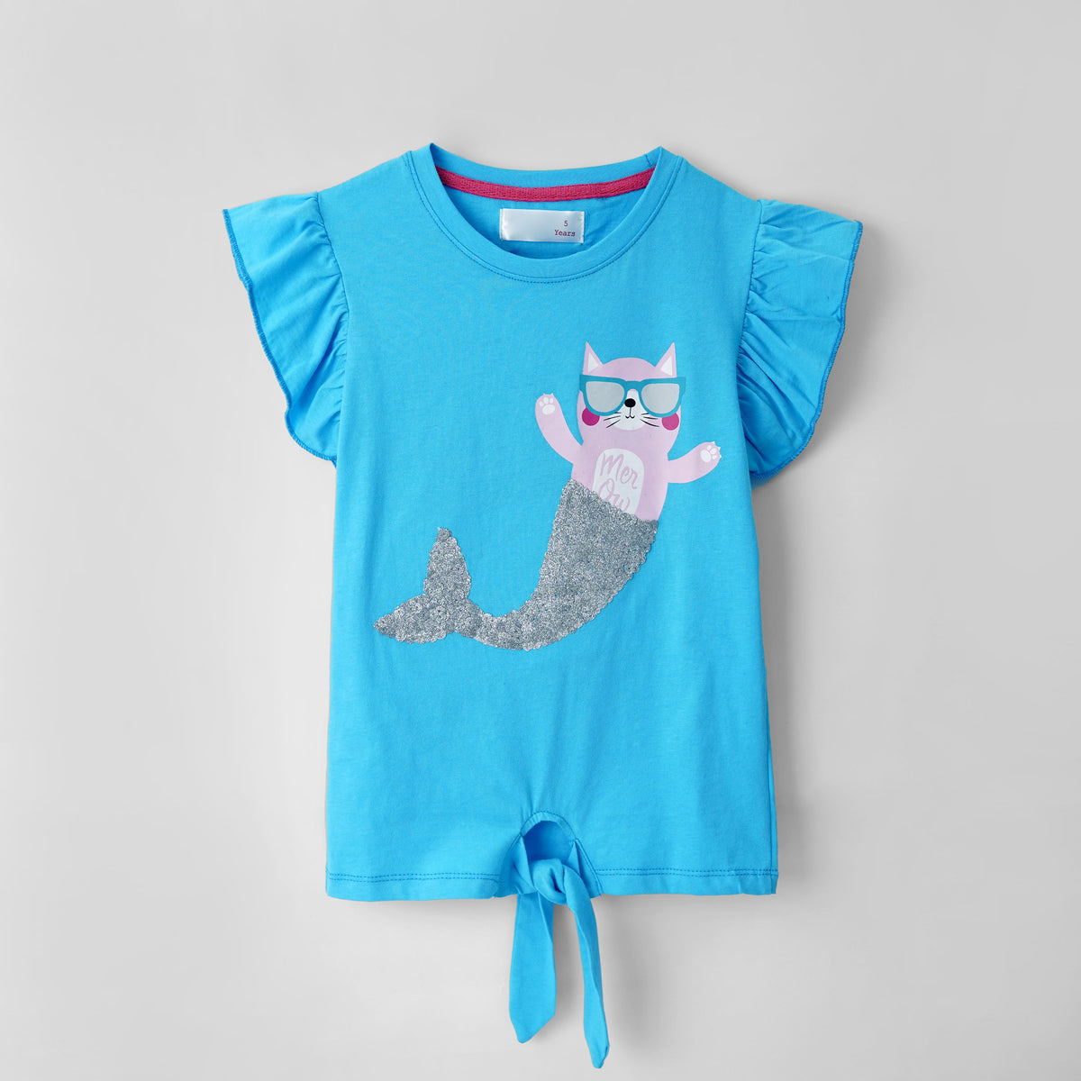 Girls Fashion Cat Printed Soft Cotton Frill T-Shirt