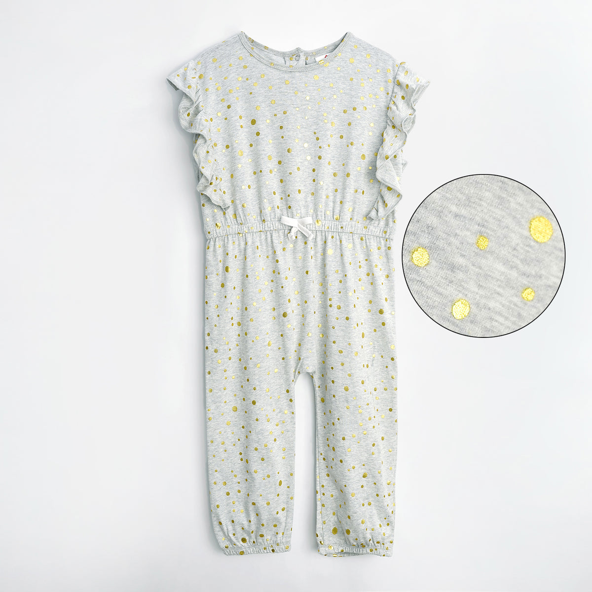 Girls Fashion All Over Dots Printed Soft Cotton Frill Jumpsuit