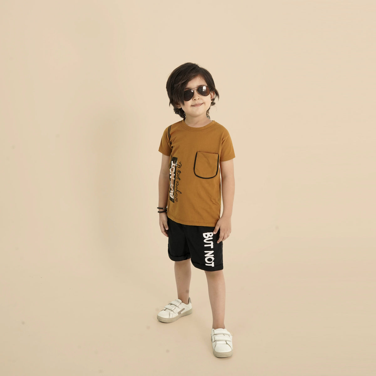 Kids Soft Cotton Printed Mustard Suit