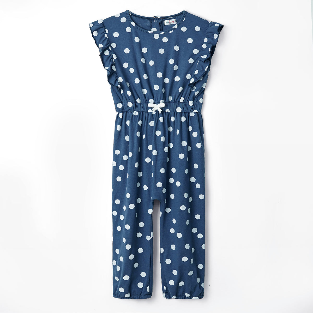 Girls Fashion All Over Polka Dots Printed Soft Cotton Frill Jumpsuit
