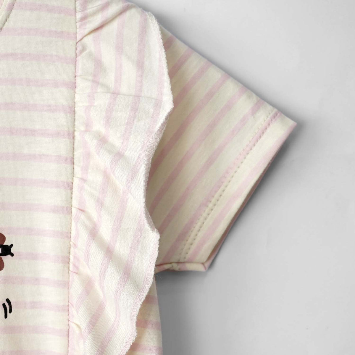 Girls Printed Soft Cotton Frill Shoulder Stripe T-Shirt