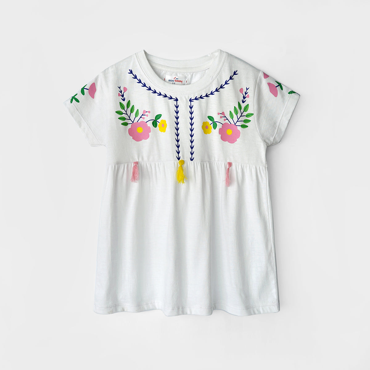 Girls Soft Cotton Graphic White Frock