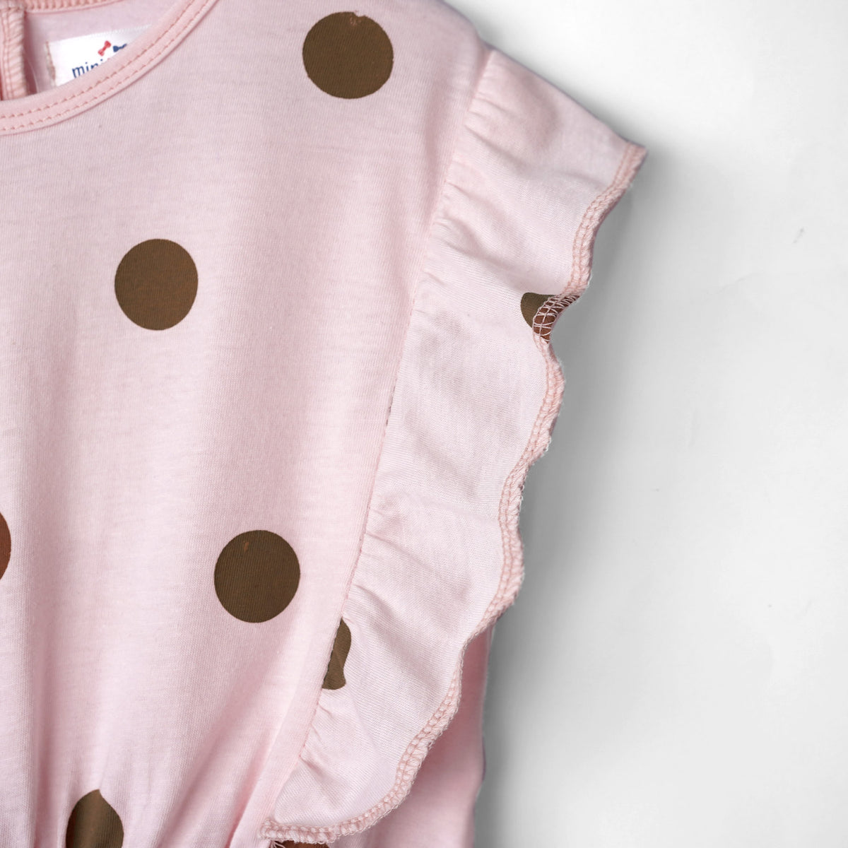 Girls All-Over Polka Dots Printed Pink Soft Cotton Frill Jumpsuit