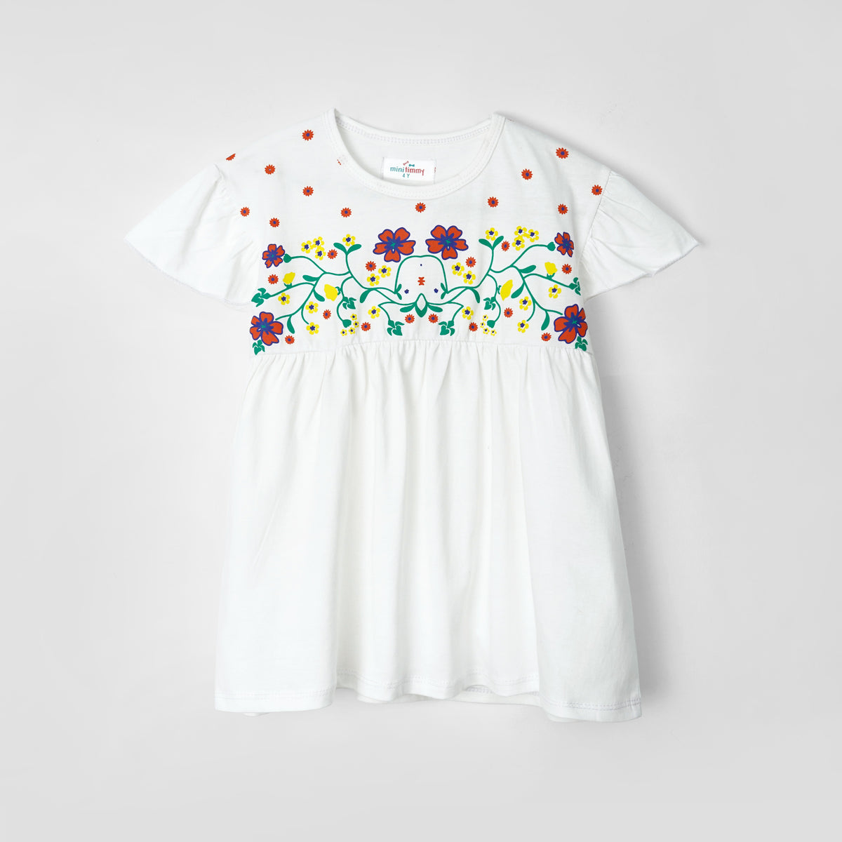 Girls Printed Soft Cotton Cut &amp; Sew White Frock