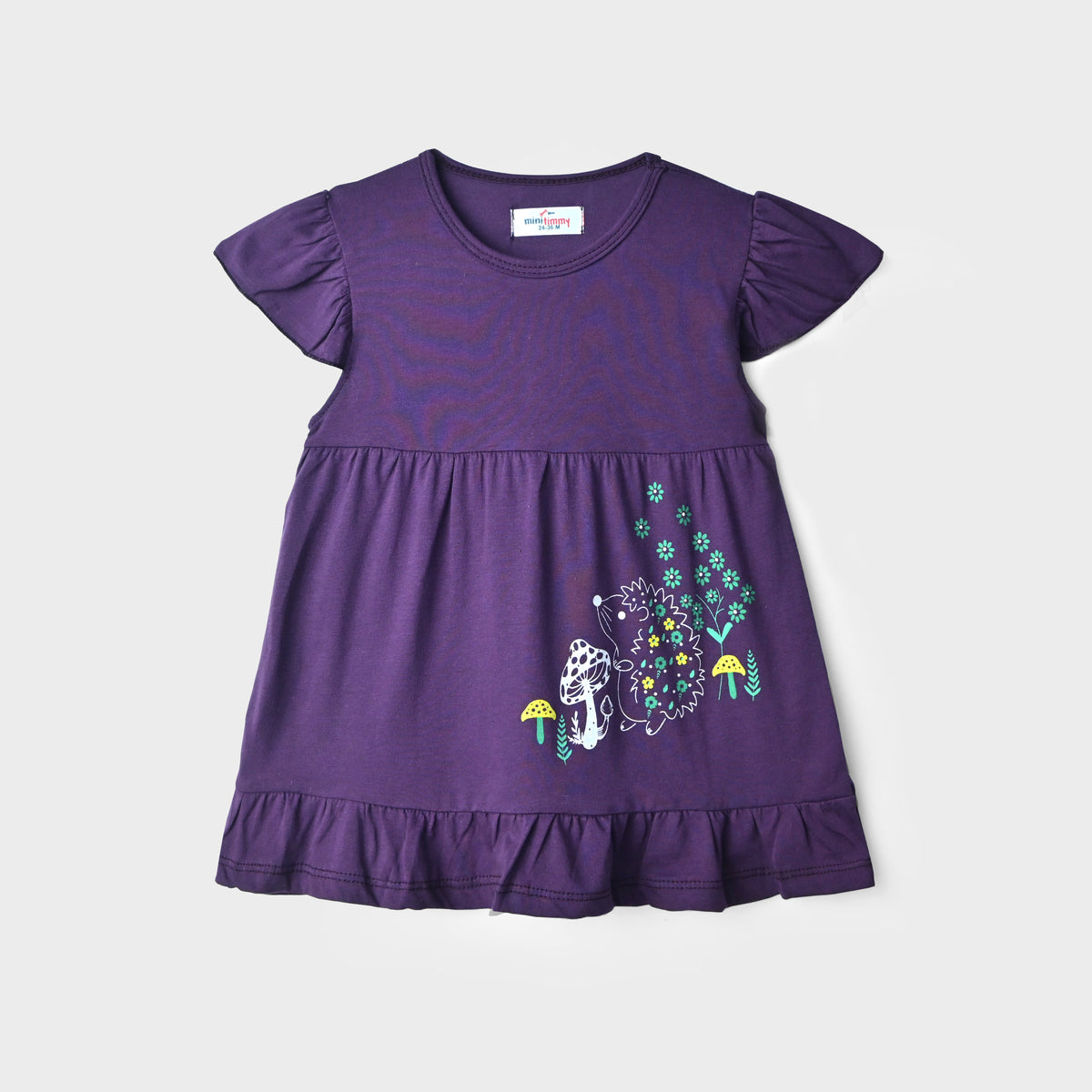 Girls Purple Printed Soft Cotton Cut &amp; Sew Frock